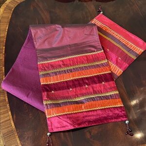 Pier 1 Red Purple Orange Embroidered Beaded Velvet Satin Table Runner